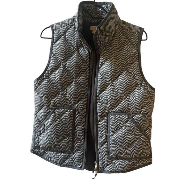 J Crew Vest Quilted Puffer Gray White Herringbone Jacket Full Zipper Size M - Picture 7 of 9
